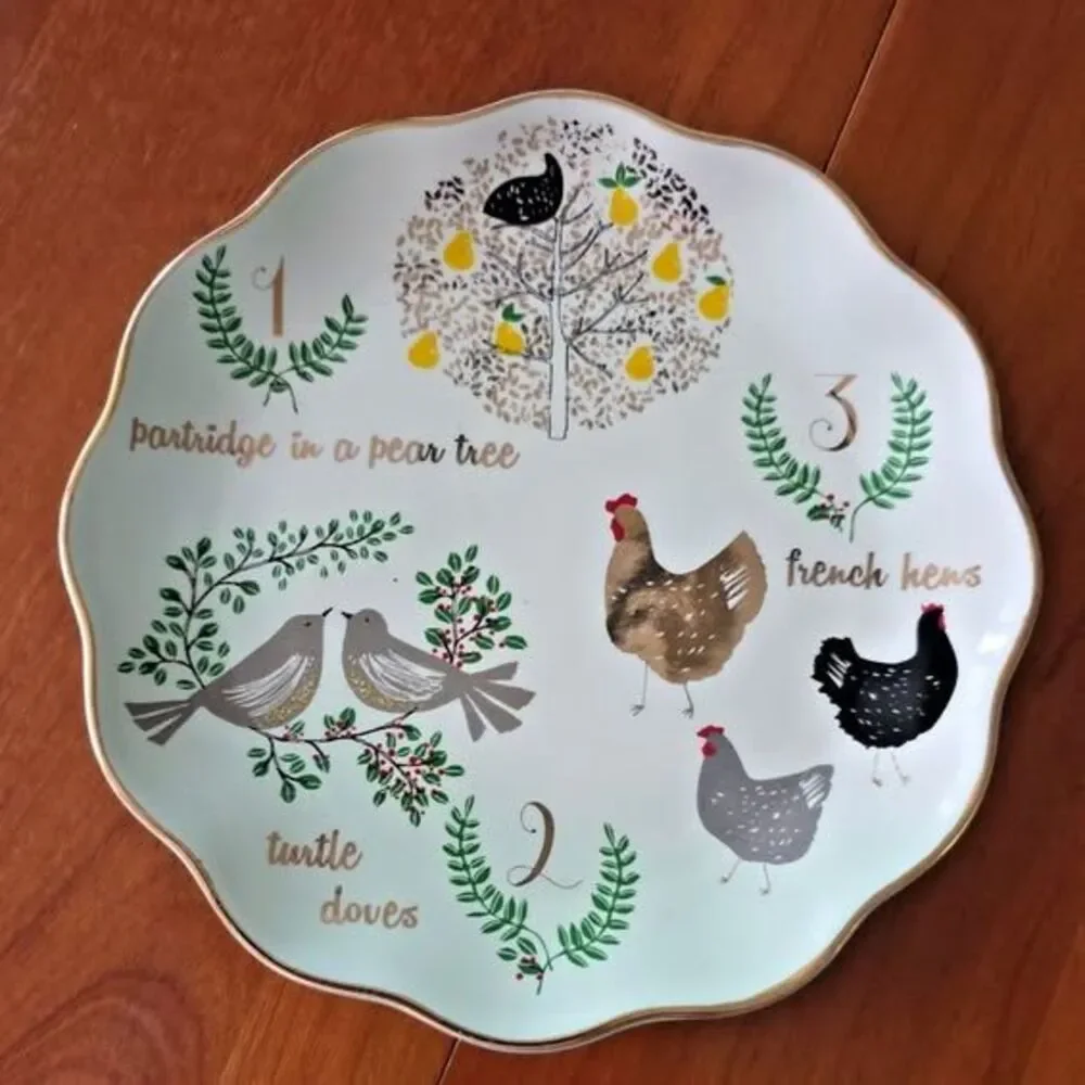 World Market 12 Days of Christmas Stoneware Scalloped Edge Plates 7.5” Set of 4